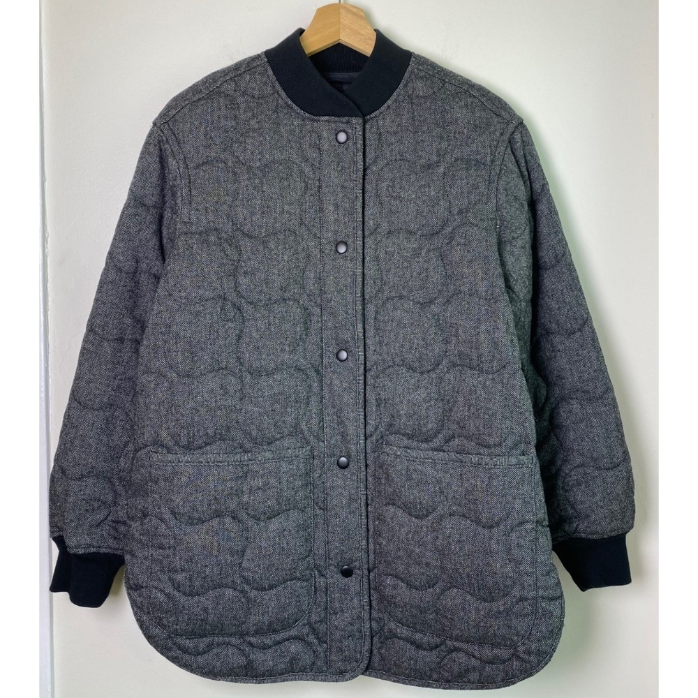 Madewell Quilted Herringbone Bomber Jacket Womens XS Gray Wool Blend Preppy